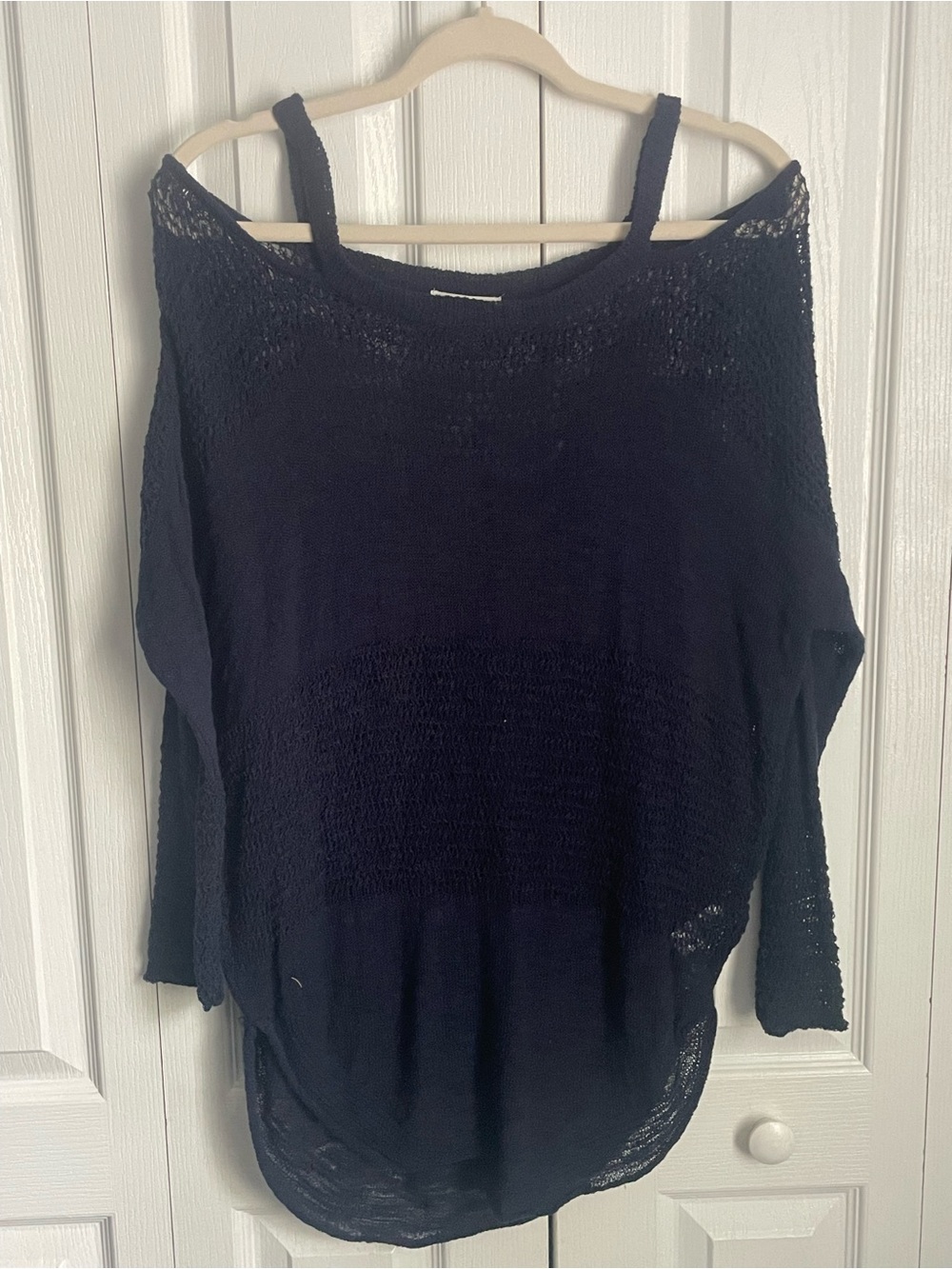 Maurices Navy Cold Shoulder Sheer Knit Sweater